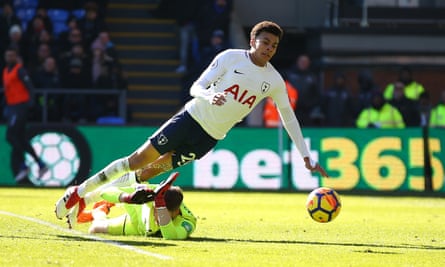 Tottenham’s Dele Alli takes a dive over Wayne Hennessey of Crystal Palace