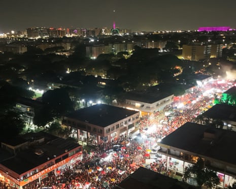 An aerial view of supporters of Brazil's president Lula celebrating