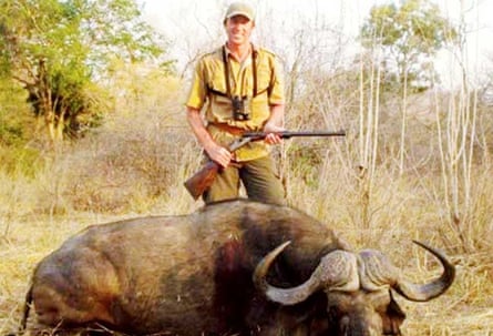 Glenn McGrath with a bison he shot on a hunting trip to Zimbabwe.
