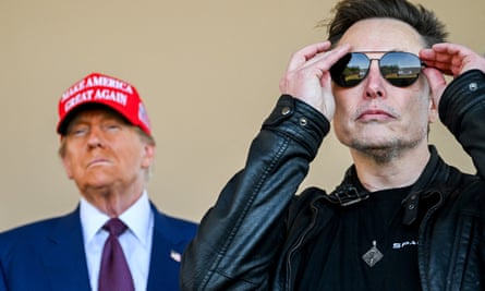 Donald Trump and Elon Musk watch the launch of the sixth test flight of the SpaceX Starship rocket in Brownsville, Texas, on 19 November 2024.
