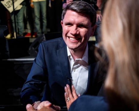 James Talarico, greets supporters during his primary election night party in Austin, Texas, 4 March 2026.