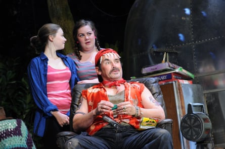(from left) Jessica Barden, Charlotte Mills and Mark Rylance as Johnny ‘Rooster’ Byron in Jerusalem.