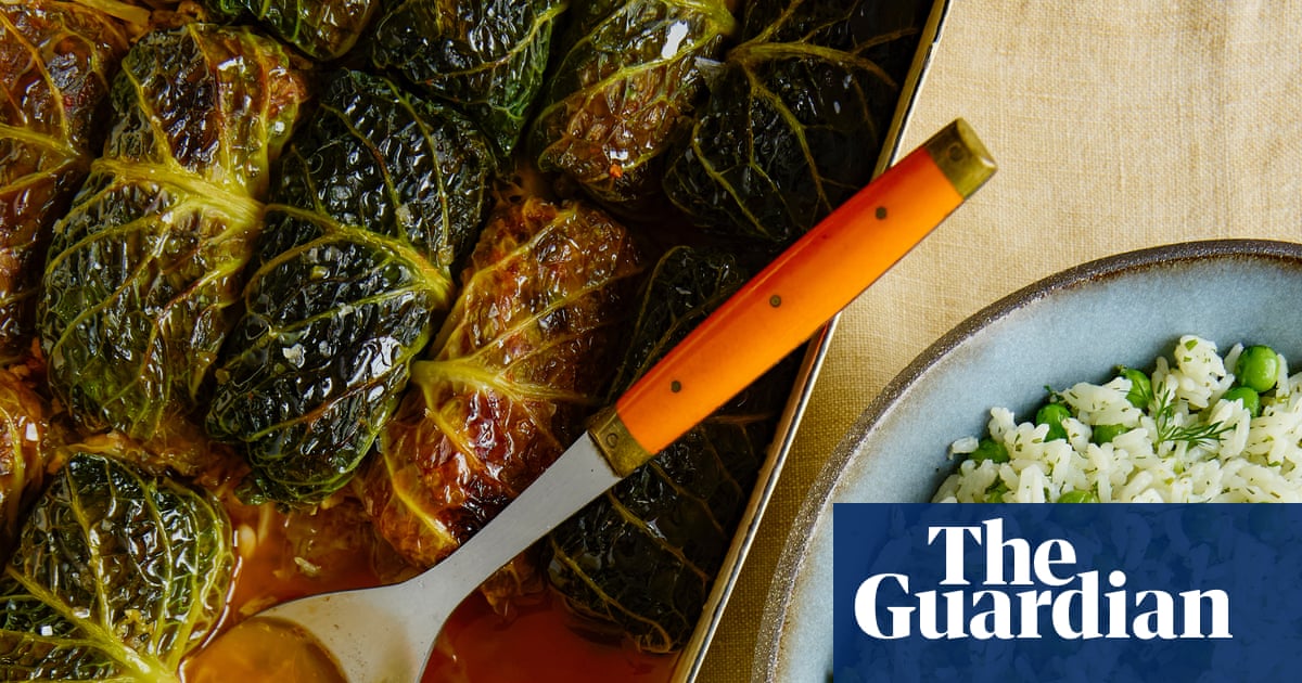 Thomasina Miers’ recipe for stuffed cabbage in white wine and escabeche, with buttered dill and pea rice | Sunday best