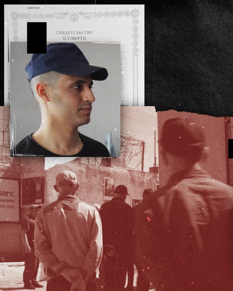 A composite of images depicting left to right: Hussein in the prisoner of war camp in west Ukraine, prisoners in the camp, and Kahlil in the camp.