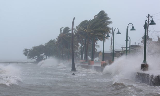 Waves crash against the seawall in Fajardo, Puerto Rico, as Hurricane Irma slammed across islands in the northern Caribbean.