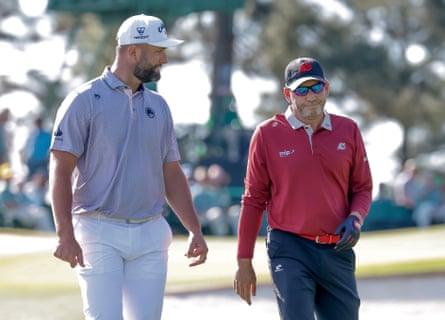 Jon Rahm (left) and Sergio García at the Masters