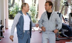 Putin and Medvedev at gym