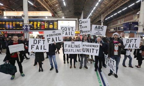 Commuters protest at Victoria station about the disruption on Southern Rail