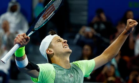 Jakub Mensik celebrates after beating Andy Murray