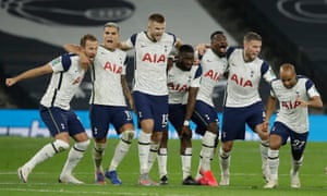 Tottenham Hotspur players celebrate winning the penalty shootout.