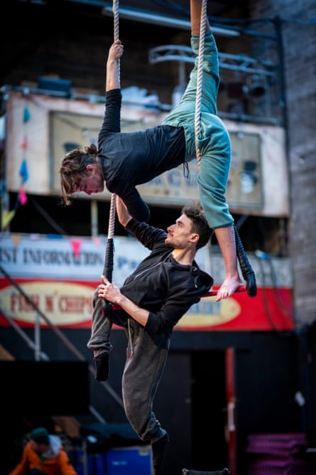 Tilly Lee-Kronick and Jonny Leitch in rehearsal for Waldo’s Circus of Magic & Terror.
