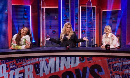 Daisy May Cooper as a team captain on the revived Never Mind The Buzzcocks, with Jade Thirlwall and Anne-Marie