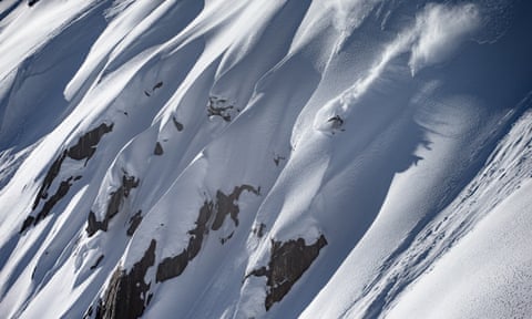 freerider Jérémie Heitz skiing down a steep mountain face during filming of La Liste - Everything or Nothing