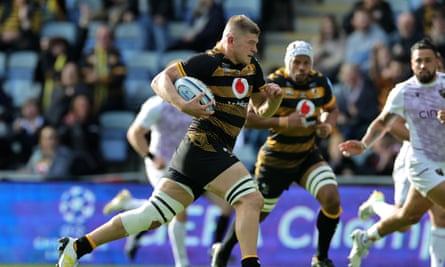 Jack Willis races through to score a try for Wasps against Northampton on 9 October.