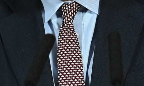Boris Johnson wears a tie with a fish motif at the press conference outlining the Brexit deal on Christmas Eve.