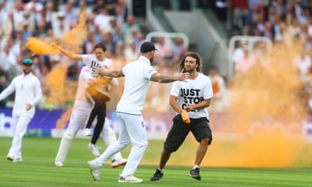 Just Stop Oil protesters on the pitch at Lord’s in the second Ashes Test.