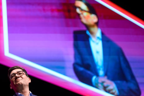 Andy Burnham making his conference speech yesterday.