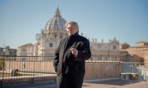 Former White House strategist Steve Bannon on a terrace overlooking St Peter’s Square at the Vatican.