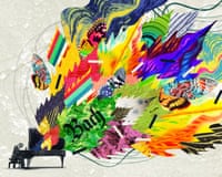 A colourful explosion emanating from a grand piano