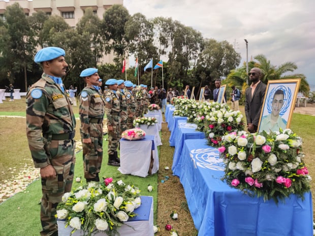 Goma'daki BM misyonunun ayrılmasını talep eden protestolarda hayatını kaybeden barış gücü askerleri için cenaze töreni düzenlendi, 1 Ağustos 2022