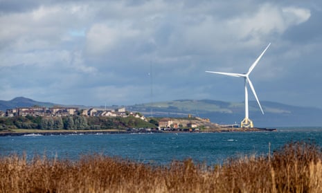Looking towards the wind turbine at Buckaven from East Wemyss along the fife coastal path
