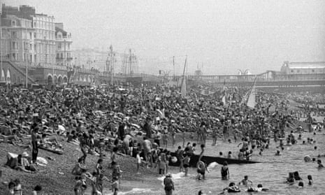 Sunbathers on the beach at Brighton, summer 1976