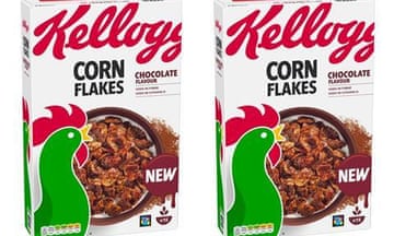 two Kellogg’s Corn Flakes Chocolate Flavour cereal packets side by side