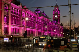 Melbourne, Australia: Flinders Street Station is lit up pink as a tribute to the British-born Australian singer and actor Olivia Newton-John