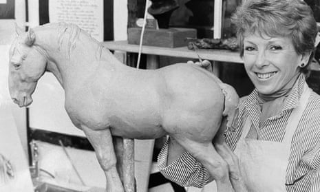 Shirley Pace with a maquette for her horse sculpture Jacob