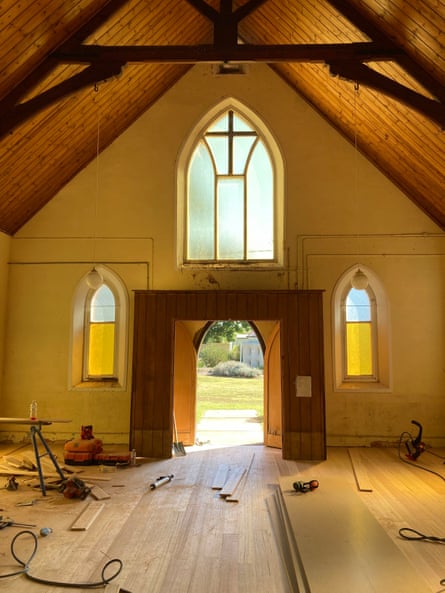 Repair work inside Heath Burton and Shannon Lamden’s Carisbrook church in Victoria, Australia