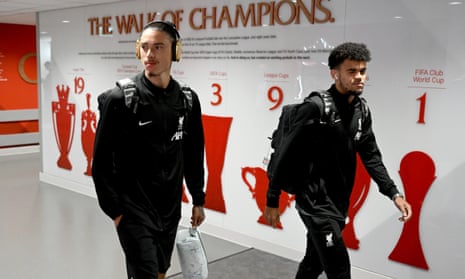 Liverpool's Darwin Núñez and Luis Diaz arrive at Anfield