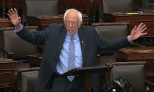 In this image from video, Bernie Sanders speaks on the Senate floor at the US Capitol on 25 March.