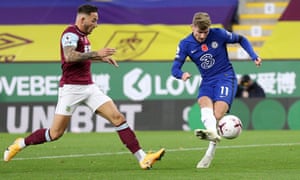 Timo Werner guides the ball home for Chelsea’s third.