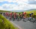 The peloton racing over Buttertubs Pass in Yorkshire the previous Tour de France Grand Départ in Britain in 2014