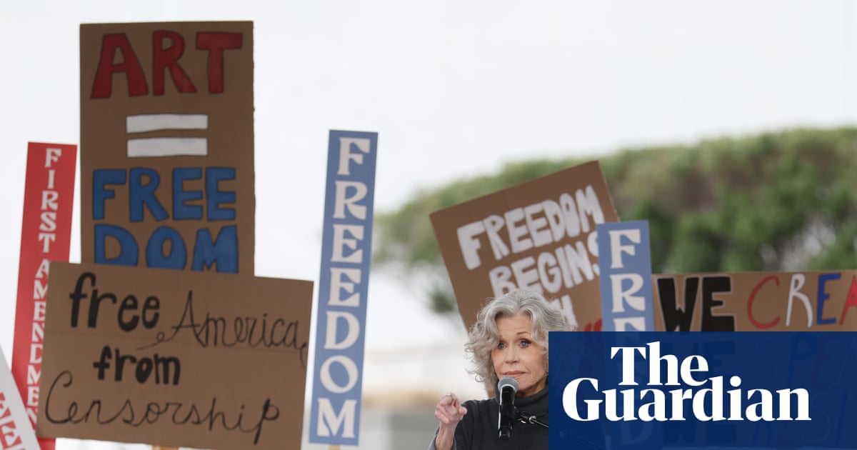 ‘Break your silence’: Jane Fonda leads rally against Trump crackdown on arts and media