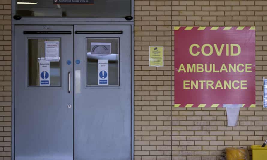 Covid ambulance entrance at Frimley Park hospital in Surrey.