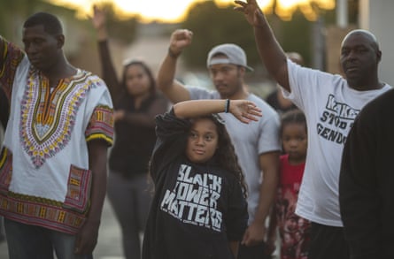 A protest in El Cajon, California, following the fatal police shooting of Alfred Olango, an unarmed black man, in 2016.