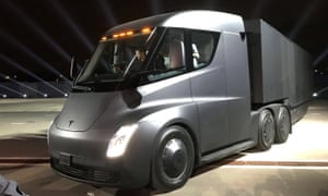 Tesla’s new electric semi truck is unveiled during a presentation in California.
