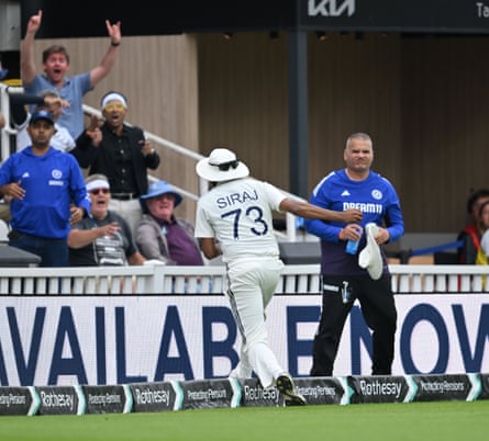 Mohammed Siraj stepping over the boundary at The Oval