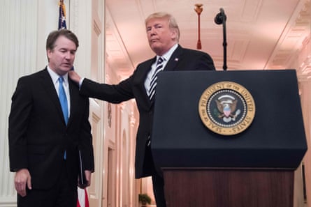 Donald Trump and Brett Kavanaugh at the White House in Washington DC on 8 October 2018.