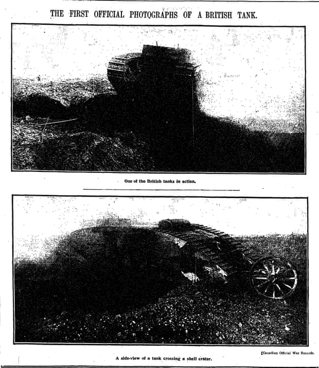 The first photographs of tanks appears in the paper, 23 November 1916.