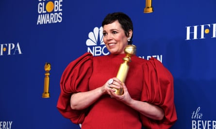 Olivia Colman accepts an award for best actress in The Crown.