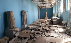 A view shows damaged artefacts inside the museum of the historic city of Palmyra, after forces loyal to Assad recaptured the city.