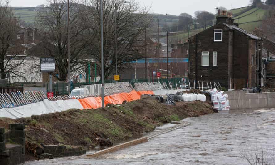 Flood defences in Mytholmroyd, Calder valley, West Yorkshire.