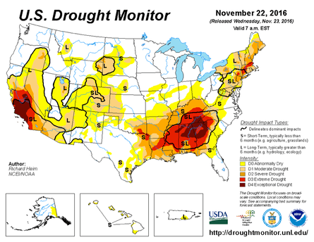 U.S. Drought Monitor for 22 November 2016.