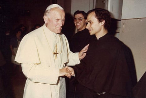 An undated picture of Robert Prevost, now Pope Leo XIV, with Pope John Paul II (1978-2005).