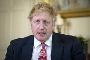 Boris Johnson records a video message on Easter Sunday at Number 10 after release from the hospital, before leaving for Chequers 12 April