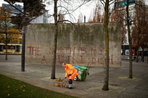 16 November – The infamous concrete wall in Piccadilly Gardens in Manchester, designed by Japanese architect Tadao Ando and opened in 2002. The structure has since been dubbed the Berlin Wall by many Mancunians and is due to be demolished starting this week. It has been daubed with the inscription ‘The North is not a petri dish’ by local graffiti artist Frankie Stocks