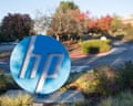 HP logo on a sign at HP’s headquarters in Palo Alto, California.
