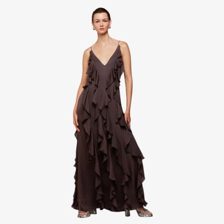 Whistles chocolate ruffle maxidress